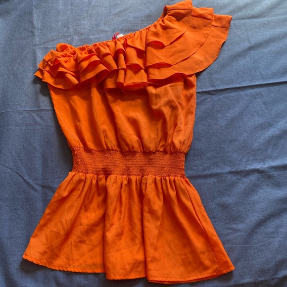 Picky girl | Orange Ruffled Women's Top sz M - Picture 3 of 9